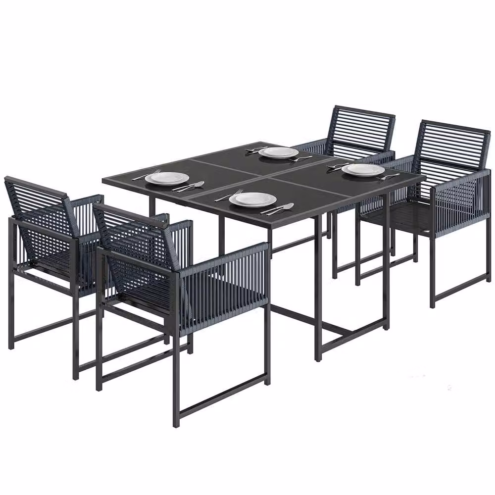 OUTSUNNY Modern Garden Dining Set with Table and Chairs in Anthracite Grey – 2