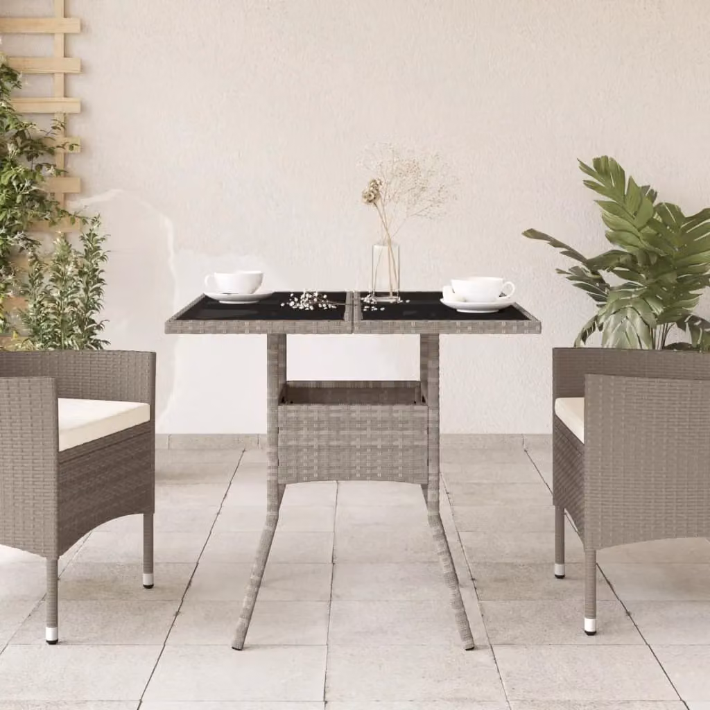 Berkfield Home Modern Garden Table with Glass Top, Light Grey, W/D/H: 80 x 80 x 75 cm – 3