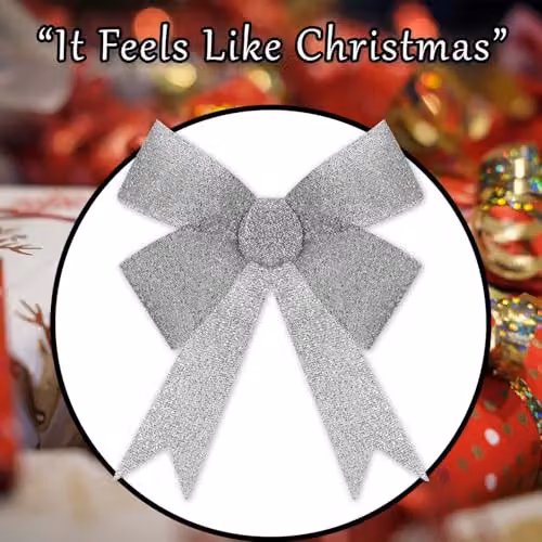 VFM e-Store Silver Tinsel Bow Christmas Decoration, W: 37 cm, D: 49 cm, H: 13 cm – 7