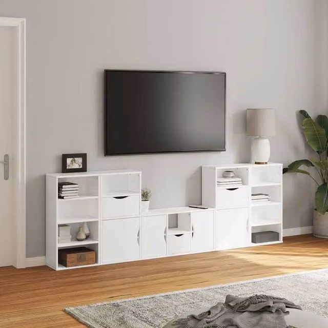 Berkfield Home ODDA 5 Piece White Solid Wood Pine TV Unit with Storage – 1