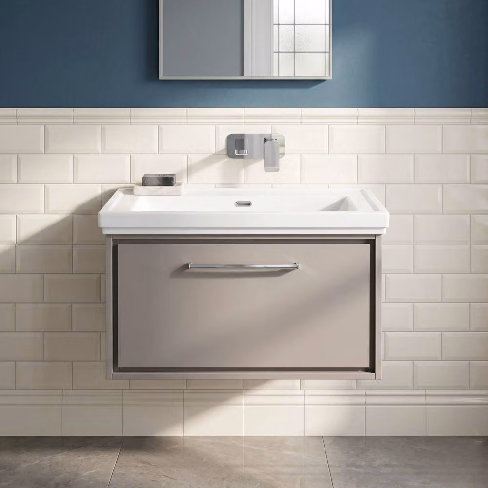 Balterley Wall Mounted Modern Single Drawer Bathroom Vanity Unit with Stone Basin in Grey W/D/H: 830 x 47.1 x 49.8 cm – 3