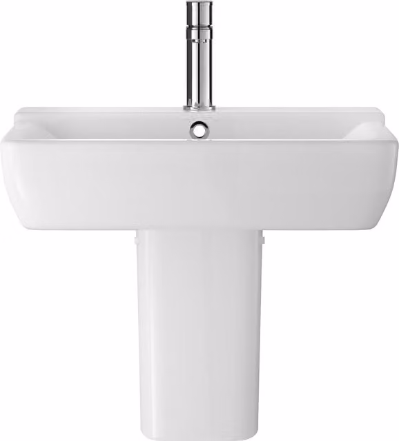 Balterley Alba Square Wall Hung 1 Tap Hole Basin and Semi Pedestal, White, W: 55 cm, D: 42 cm, H: 85 cm