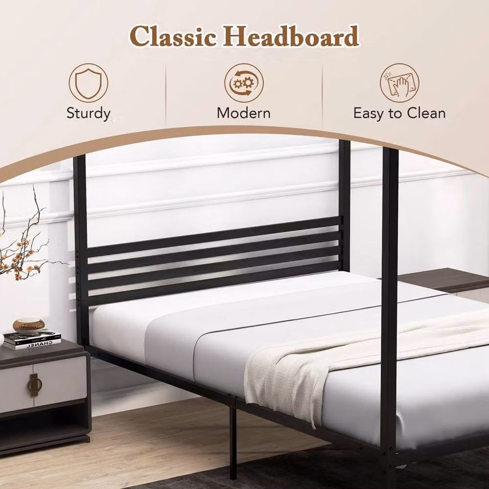 FORGEVIO Modern Metal Canopy Bed Frame in Black, 140 x 190 cm – 4