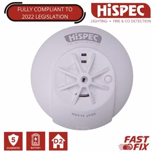 Hi-Spec Interconnectable Fast Fix Mains Heat Detector in White with 9V Backup Battery – 2