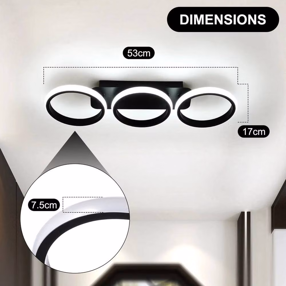 FLAVORA Modern Dimmable LED Ring Flush Ceiling Light in Black and Multicolour – 4