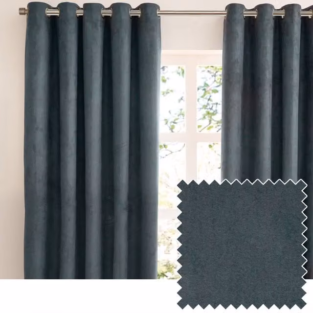 Furn Verso Reversible Suede-Look Blackout Eyelet Curtain Pair in Petrol, Width: 183 cm, Drop: 229 cm