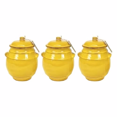 Verano Spanish Ceramics Selena Fully Dipped Ceramic Storage Jar Set of 3 with Lids, Yellow, Height: 15 cm