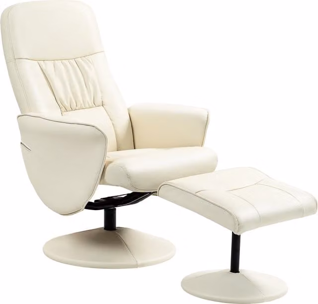 HOMCOM Swivel Recliner Chair and Ottoman Set in Cream White PU Leather – 1