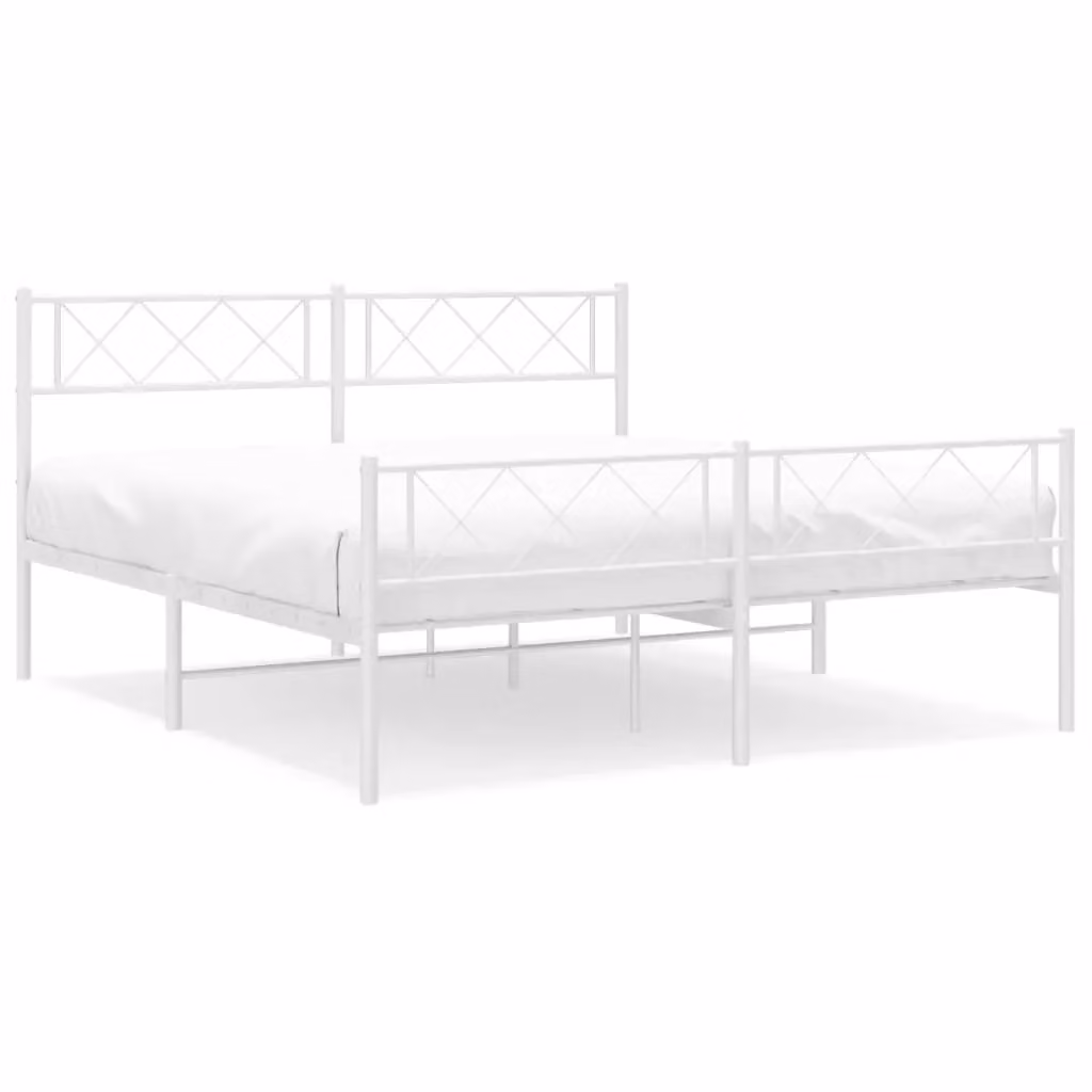Berkfield Home Metal Bed Frame with Headboard and Footboard in White, W/D/H: 150 x 200 cm – 2