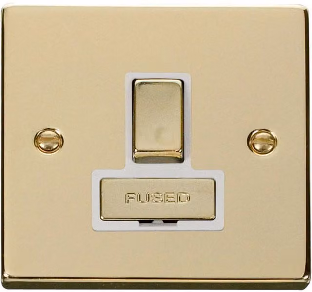 SE HOME Switched 13A Fused Ingot Combination Surface Connection Unit in White and Polished Brass