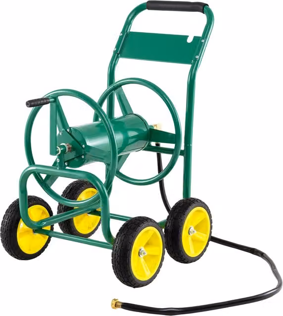 COSTWAY Freestanding Metal Outdoor Hose Reel Unit, Green