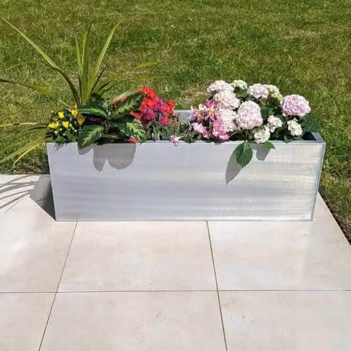 Access Garden Products Silver Galvanised Steel Trough Planter, W32cm x D32cm x H75cm – 7