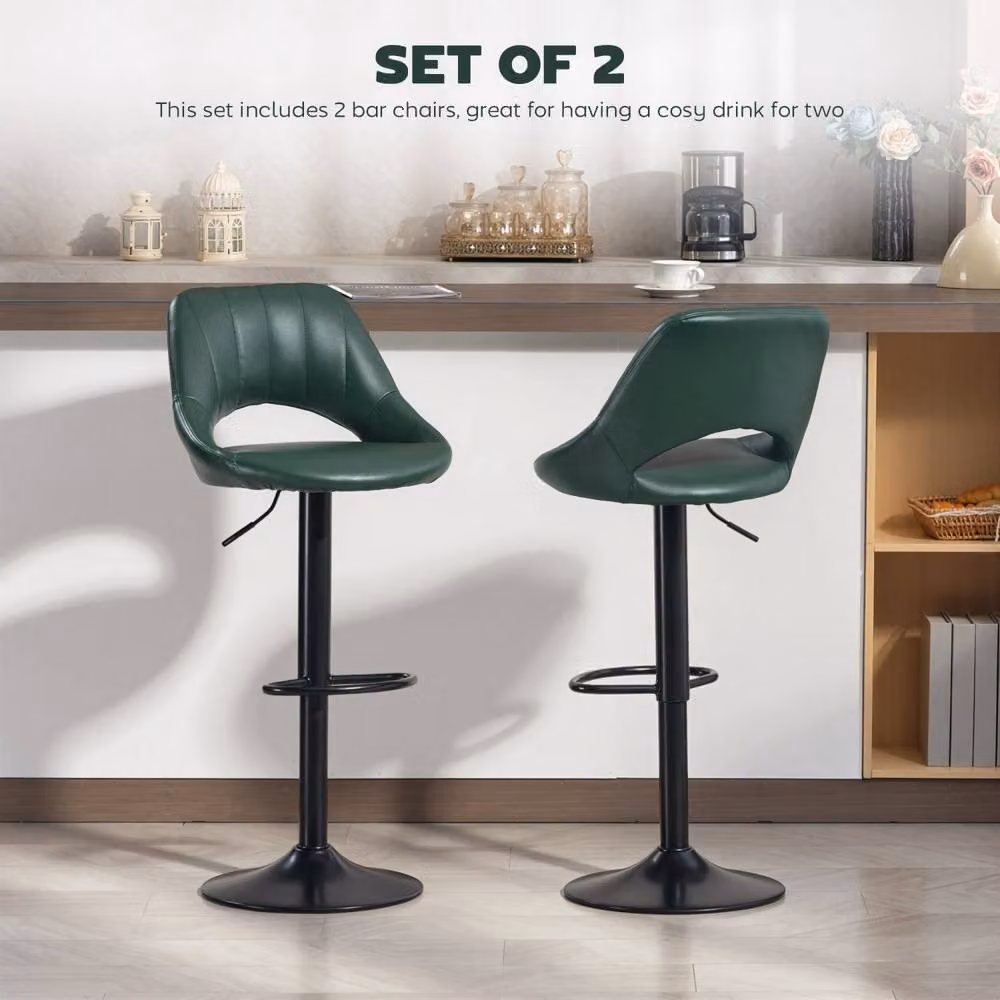 Wyld Haus Nimba Set of 2 Dark Green Faux Leather Adjustable Counter Bar Stools – 5