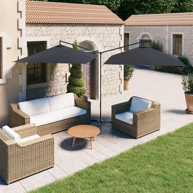 Berkfield Home Double Cantilever Garden Parasol with Steel Pole in Anthracite and Black, W: 600 cm, D: 300 cm