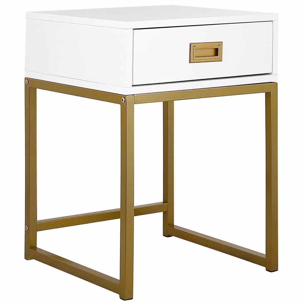 Wyld and Coco White and Gold Side Table with Drawer, W: 40 cm, D: 40 cm, H: 57 cm – 2