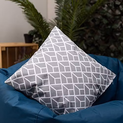 icon Set of 4 Grey and Multicolour Geometric Waterproof Square Outdoor and Indoor Cushions, W/D/H: 43 x 43 x 43 cm – 4