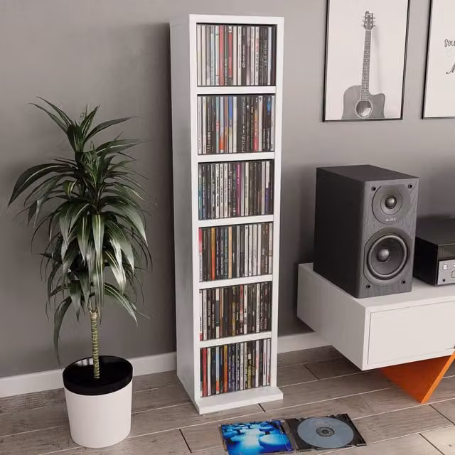 Berkfield Home White MDF CD Cabinet, W/D/H: 21 x 20 x 88 cm