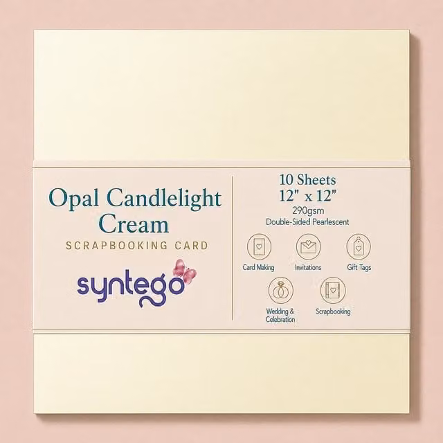 Syntego 10 Sheets of Premium Double Sided Pearlescent Satin Card, Beige, W: 30.48 cm x H: 30.48 cm