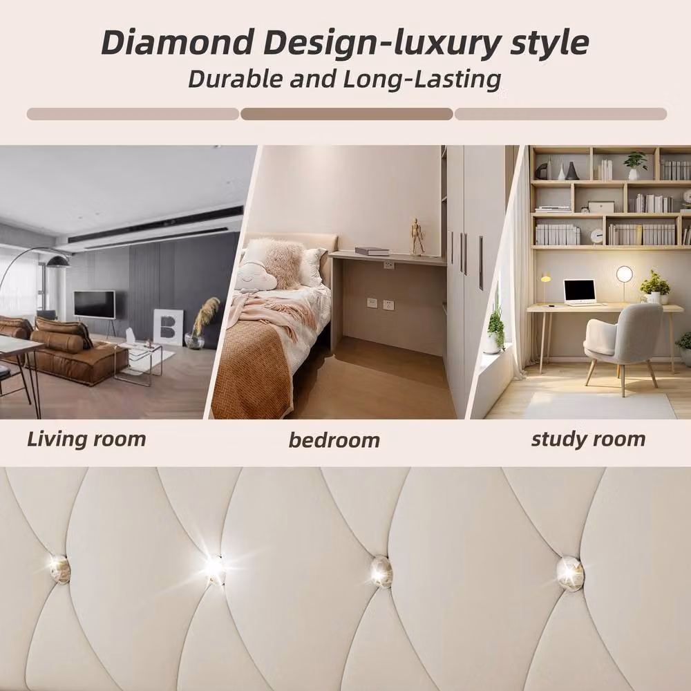BTM Beige Velvet 3FT Daybed with Trundle and USB Charging Port, W/D/H: 190 x 90 x 76 cm – 3