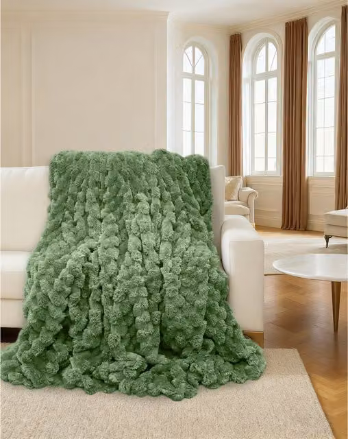 Velosso Green Reversible Geometric Fleece Throw, W: 200 cm, D: 240 cm
