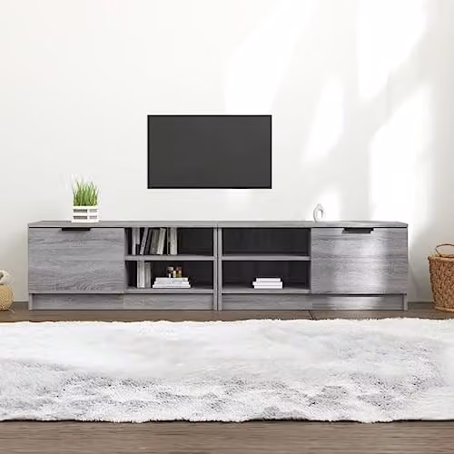 vidaXL 2 Piece Modern Grey TV Cabinet Set in Engineered Wood, W/D/H: 80 x 35 x 36.5 cm – 2