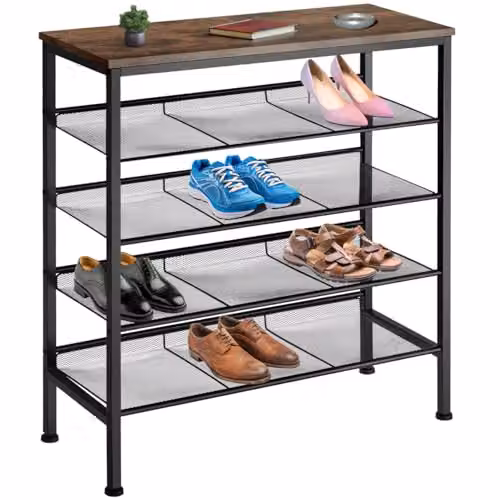tectake 5-Tier Shoe Rack with Adjustable Shelves in Black and Brown, W/D/H: 75.5 x 30.5 x 85.5 cm – 1