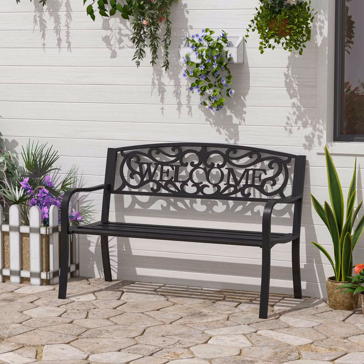 Outsunny 2 Seater Metal Garden Bench in Black – 2