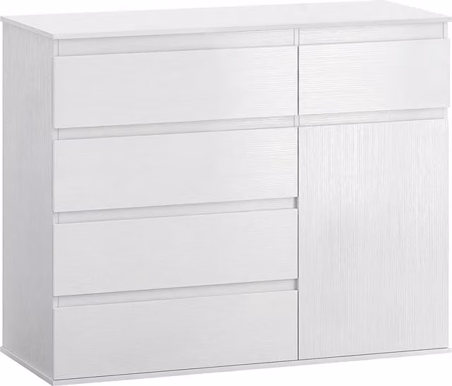 HOMCOM Modern White Sideboard Storage Cabinet with 5 Drawers and Adjustable Shelf – 1