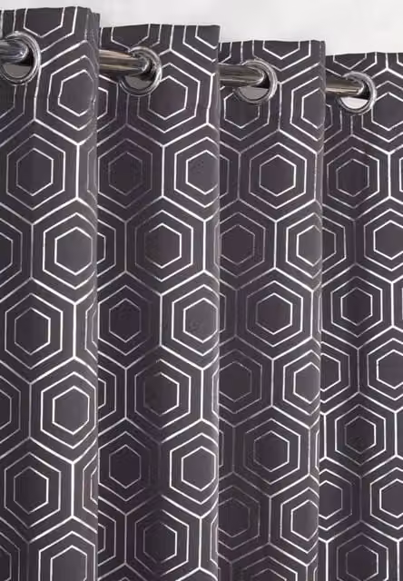 New Edge Blinds Element Geo Thermal Blackout Eyelet Curtains in Charcoal, W: 228 cm, H: 228 cm