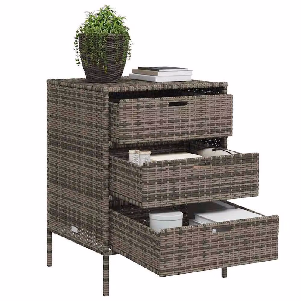 Berkfield Home Garden Storage Cabinet in Grey Poly Rattan and Steel, W/D/H: 55 x 59 x 80 cm – 3