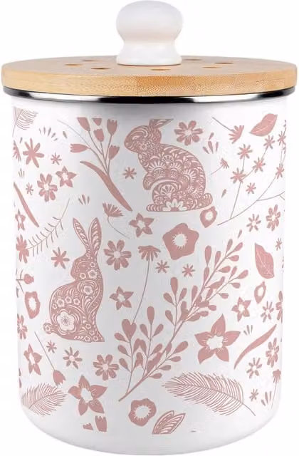Purely Home Pink Wild Rabbits Metal Kitchen Compost Bin with Flip Lid, 2 l