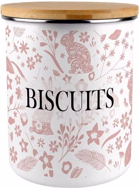 Purely Home Pink Wild Rabbits Floral Airtight Metal Biscuit Tin with Bamboo Lid, Multicoloured