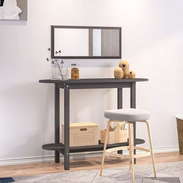Berkfield Home Grey Rustic Solid Wood Pine Console Table W/D/H: 110 x 40 x 80 cm – 1