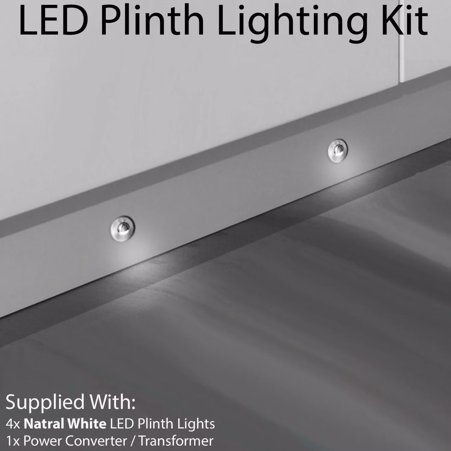 Loops Eyelid LED Plinth Light Kit, 4x Round Silver Stainless Steel Spotlight for Kitchen and Bathroom Floor Kick Panels – 2