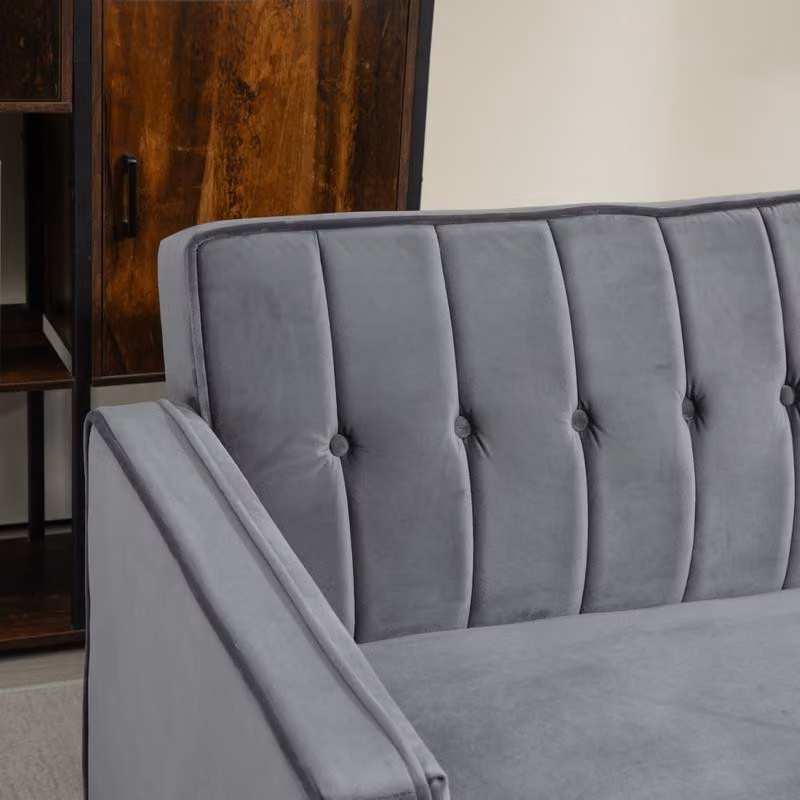 HOMCOM Three-Seater Velvet Sofa Bed in Grey with Sleeping Function – 7