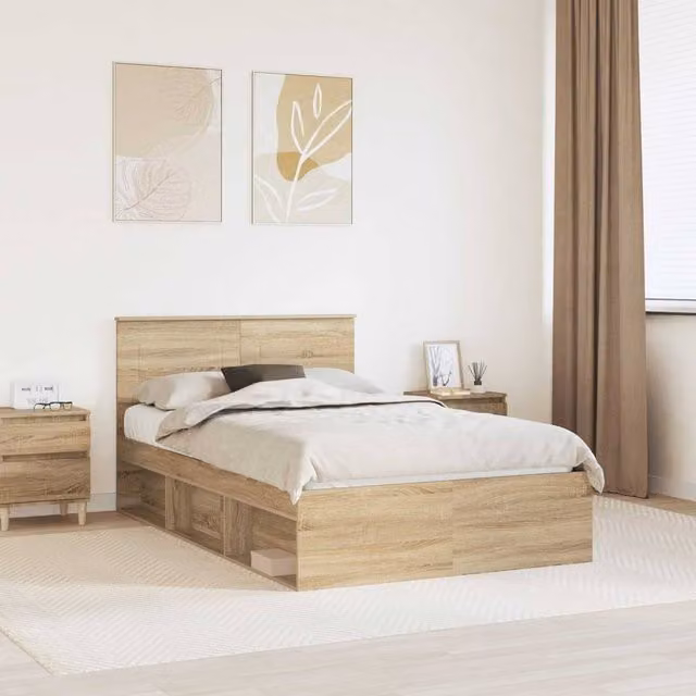 Berkfield Home Sonoma Bed Frame with Headboard in Brown, W/D/H: 120 x 200 cm