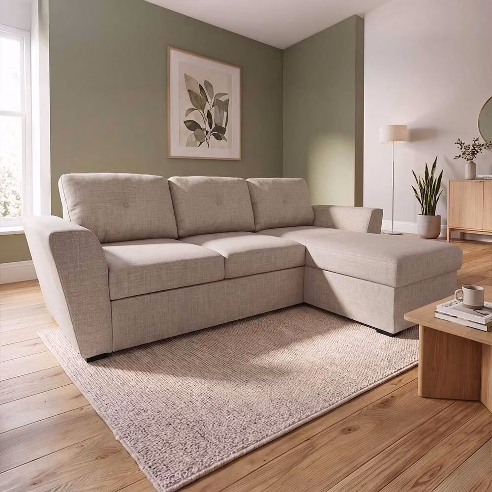 Furnishings For Less UK Oregon L-Shaped Fabric Corner Sofa Bed in Beige, W/D/H: 241 x 157 x 88 cm – 3