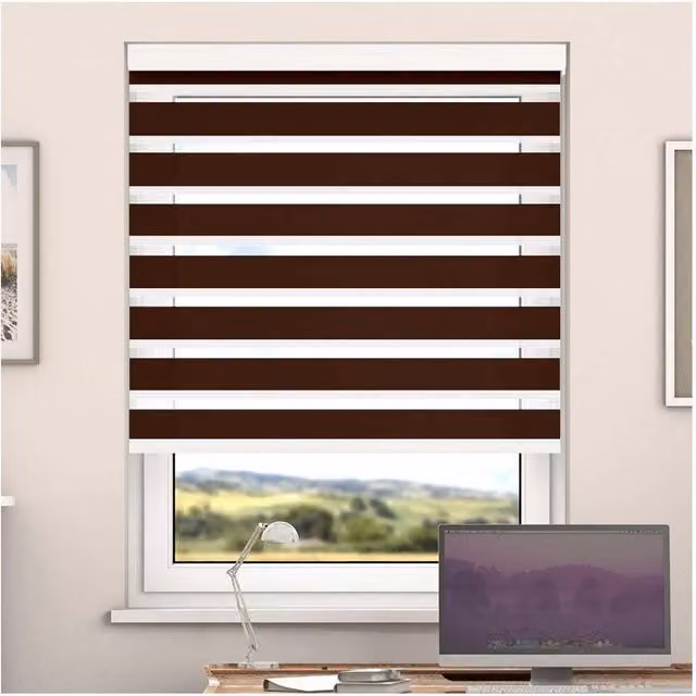 NewEdgeBlinds Day and Night Zebra Roller Blind with Cassette, Copper Brown, Width: 130 cm