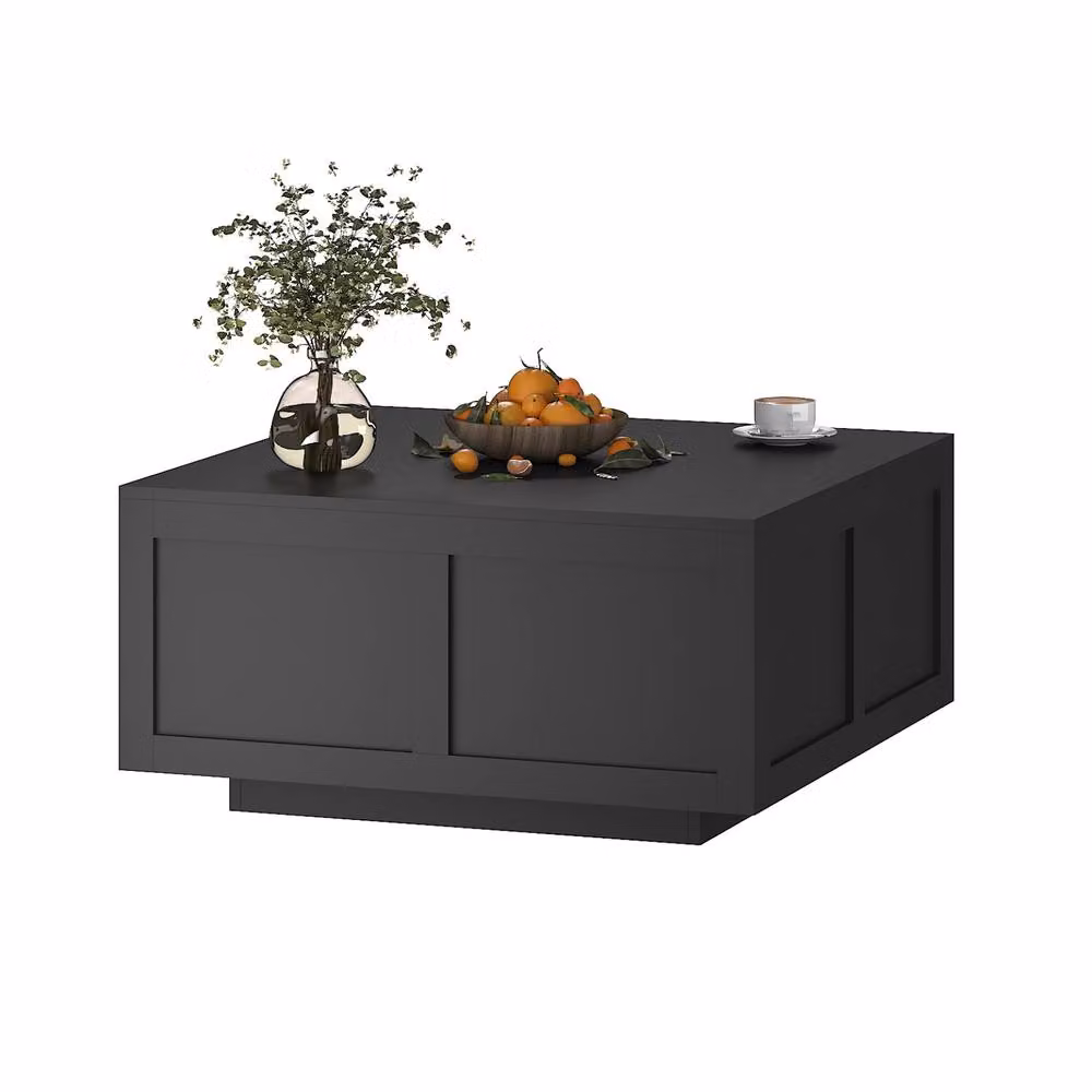 KEEPREAPER Modern Square Coffee Table with Height Adjustable Lift Mechanism and Glass Top in Black, W/D/H: 80.0 x 54.1 x 39.88 cm – 2