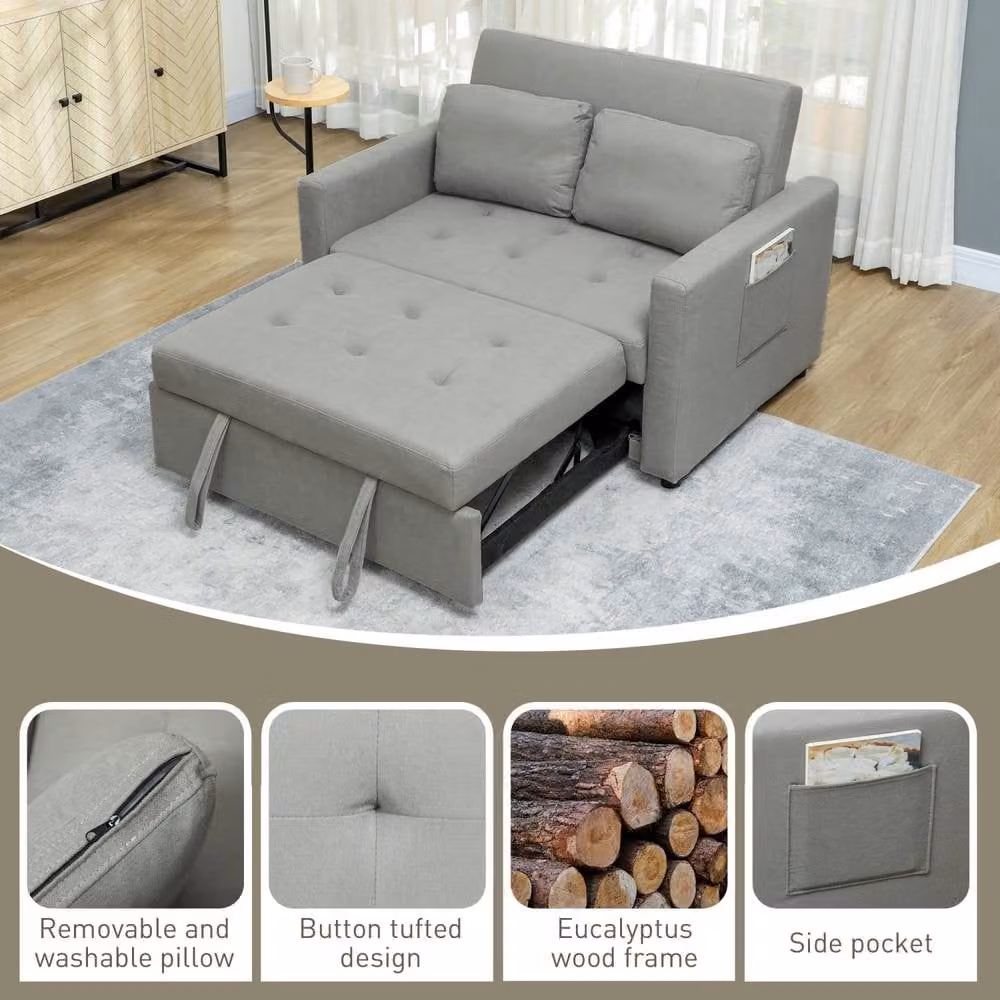 Wyld Haus Sedisa 2 Seater Convertible Click Clack Sofa Bed in Grey with Solid Wood Frame and Scatter Cushions – 4