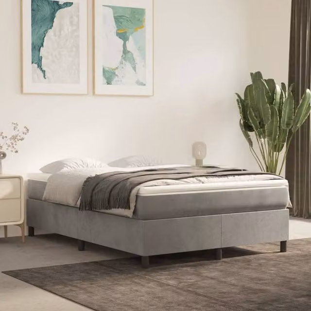 Berkfield Home Upholstered Velvet Box Spring Bed Frame in Light Grey