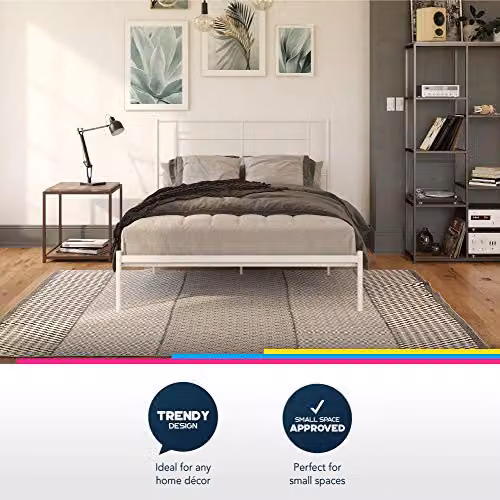 DHP Jensen Modern Metal Bed in White, King Size 180 x 200 cm – 6