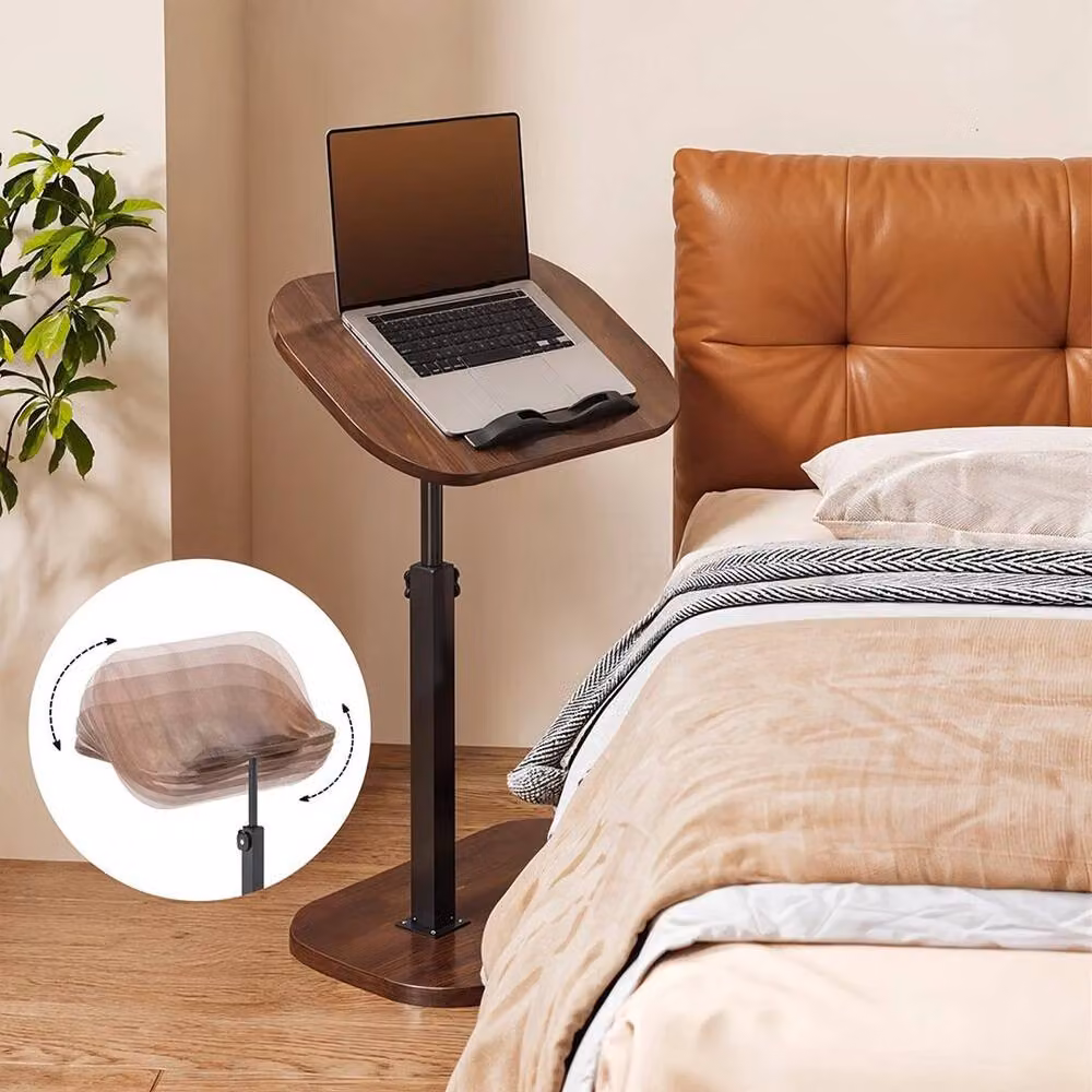 FORGEVIO Adjustable Height C Shaped Sofa Side End Table in Brown Wood – 5