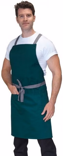 Dennys Cross Back Apron in Green and Grey – 1
