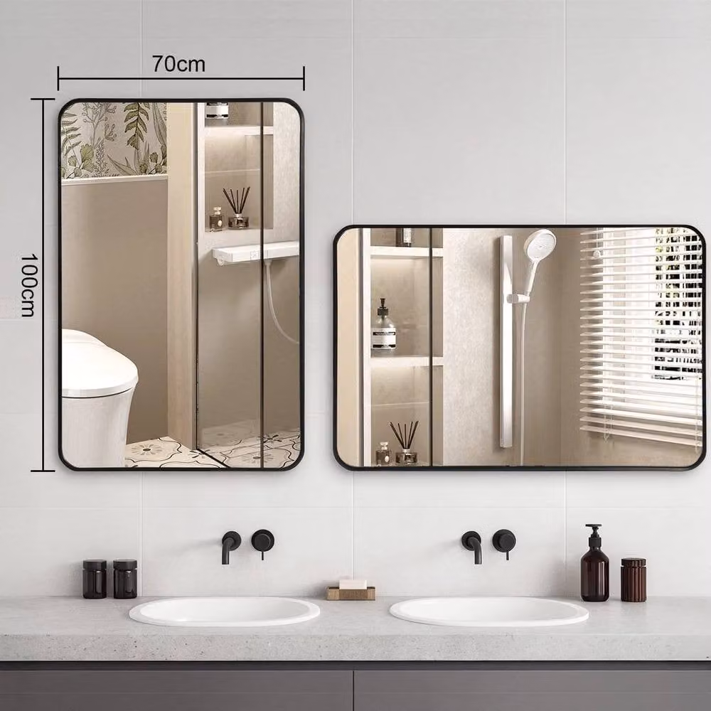 PAWNORA Modern Rectangular Wall-Mounted Mirror in Black and Transparent, W: 100 cm, H: 70 cm – 2