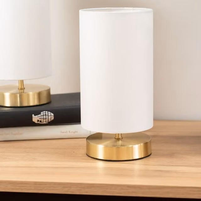 ValueLights Francis Pair of Dimmable Touch Table Lamps in Brushed Gold and White