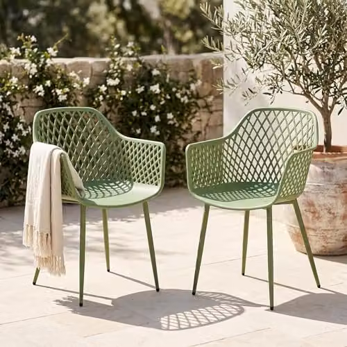Core Products Sunray Outdoor Dining Chairs Set of 2, Modern Lattice Armchairs with Matt Steel Powder-Coated Legs for Garden or Indoor Use – 3