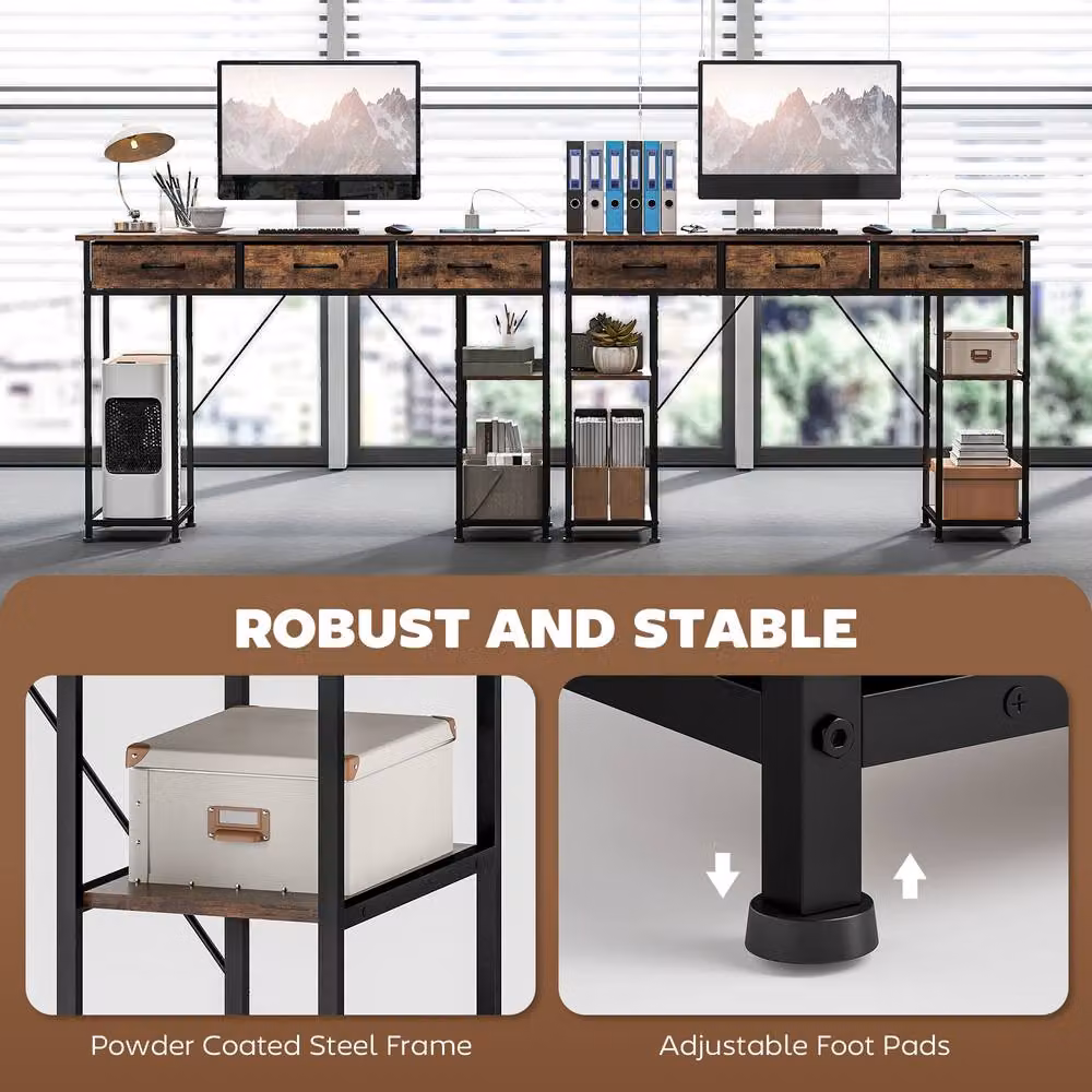 STILVORA Brown Computer Desk with USB, Outlets, Drawers and Shelves, W: 120 cm, D: 40 cm, H: 76 cm – 6