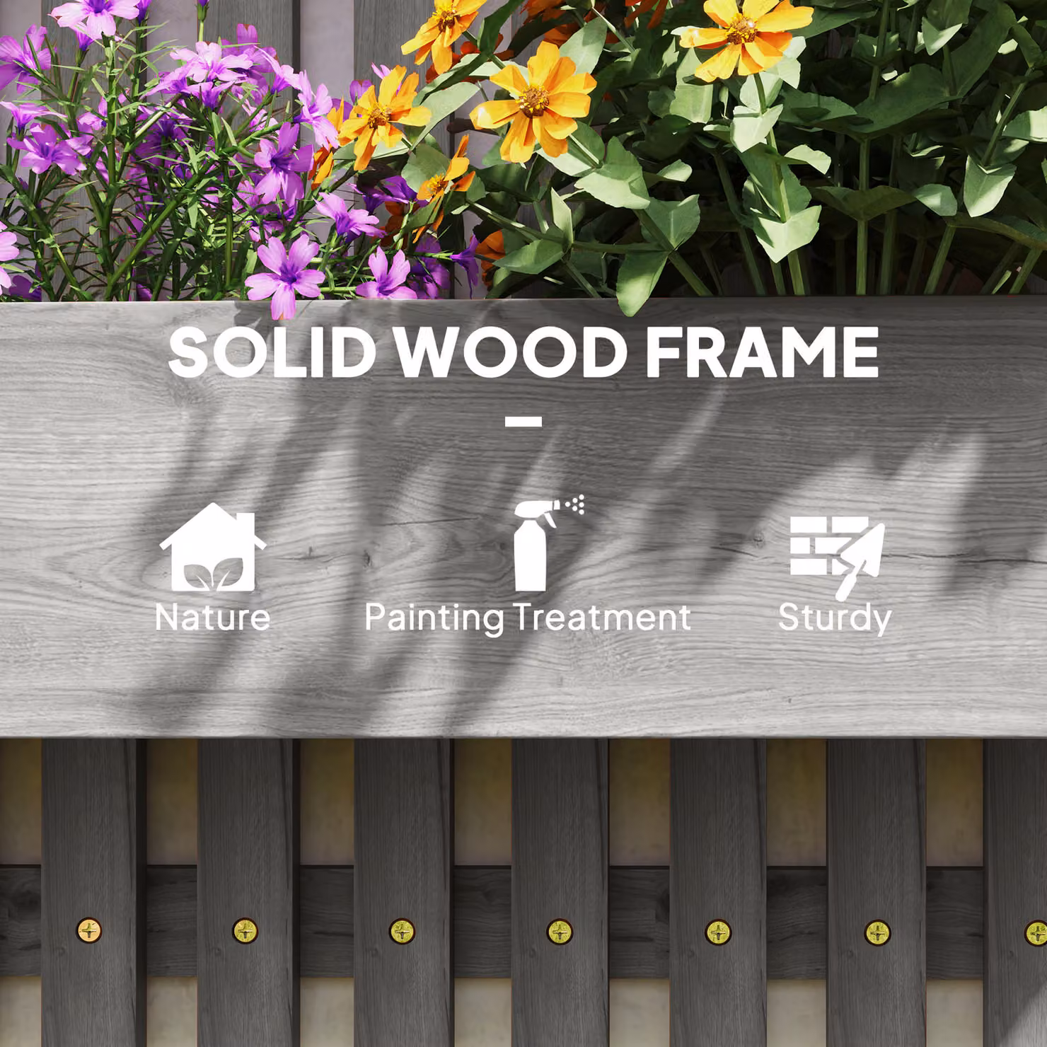 Outsunny Wall-mounted Wooden Garden Planters with Trellis and 3 Planter Boxes, Grey – 5
