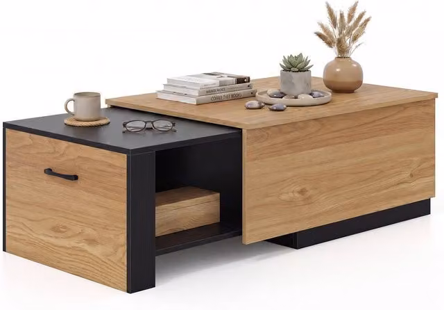 Gymax Extendable Modern Rectangular Coffee Table with 2 Storage Compartments in Brown Wood – 1